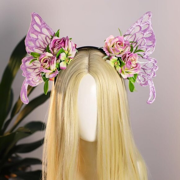 Purple Fairy Wings Headband Butterfly Flower Woodland Costume Accessory